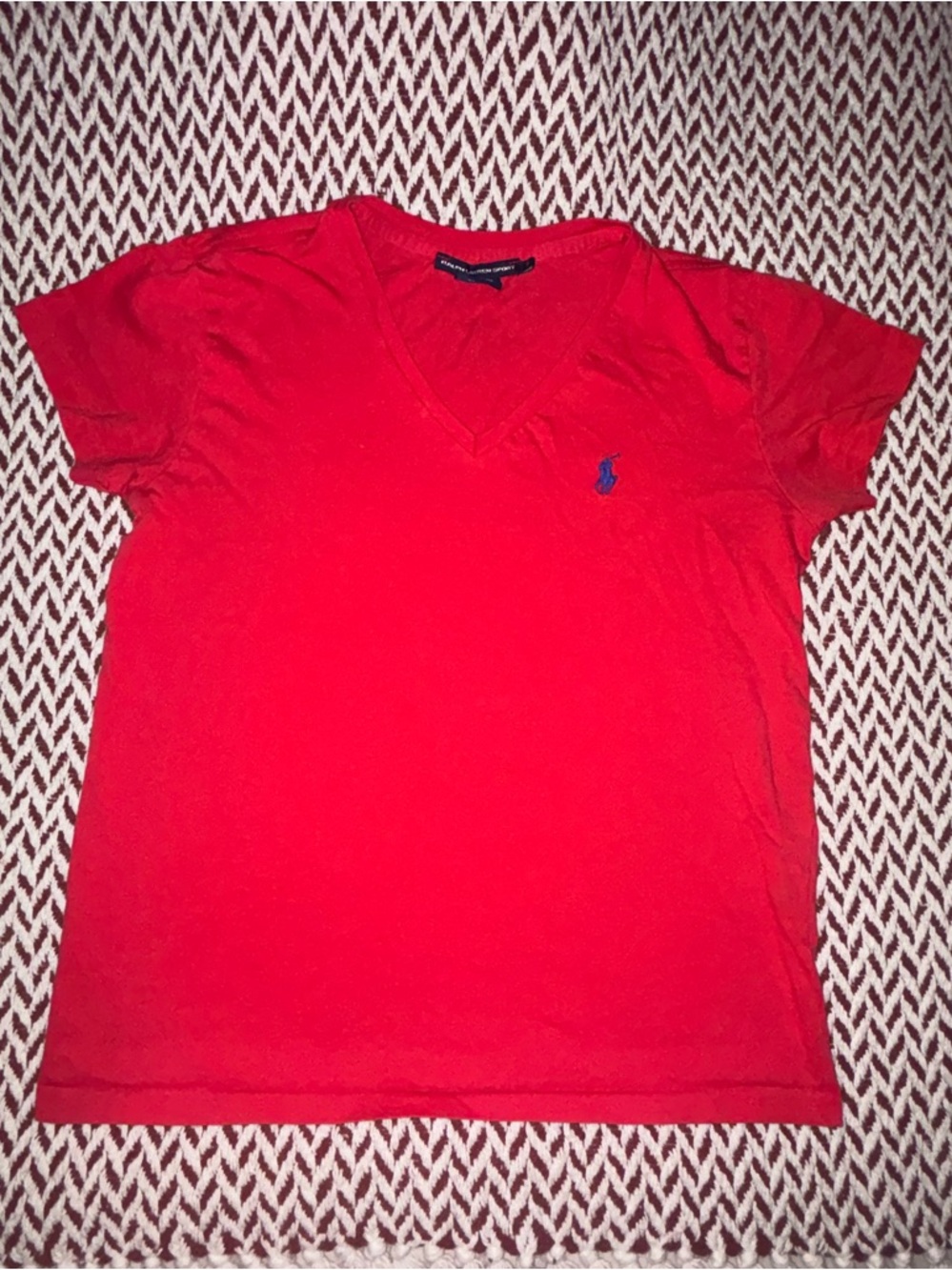 Women’s Ralph Lauren Sport Cotton Coral V Neck Size S. EUC.